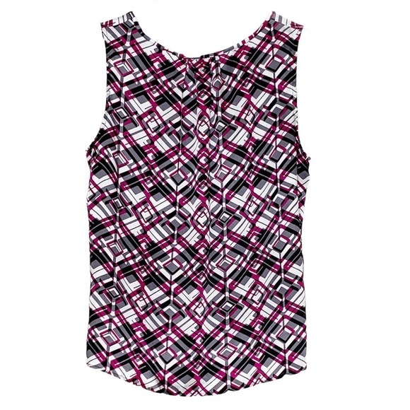 NINE WEST Blouse Wine Black White Sleeveless Geometric design Size Large - Picture 5 of 7